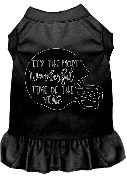 Most Wonderful Time of the Year (Football) Screen Print Dog Dress Black Lg